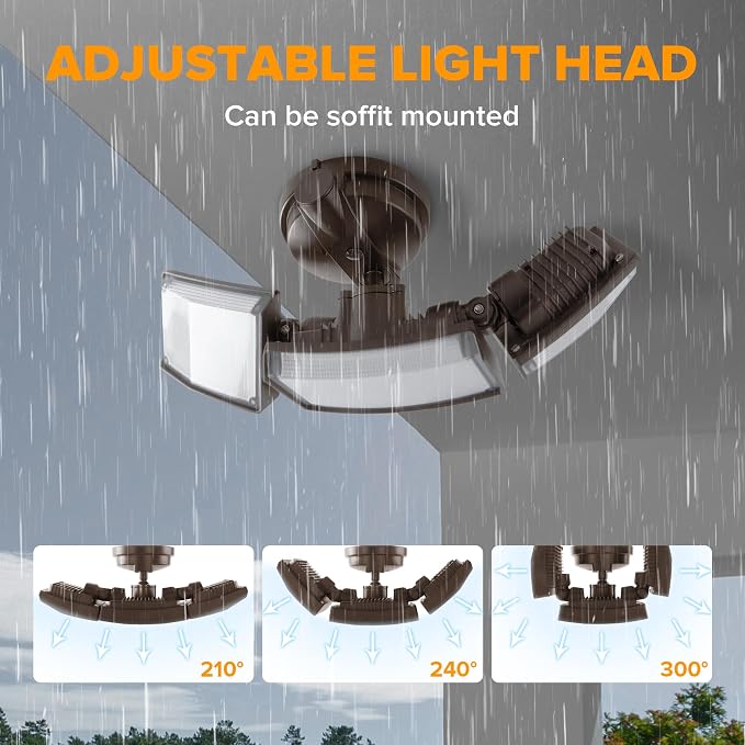 LUTEC 75W 8000 Lumen Floods Light Outdoor, Switch Controlled LED Security Lights with 3 Adjustable Heads, 5000K Daylight, IP65 Waterproof Exterior Flood Light for Outside Garage, Yard, Patio-Brown