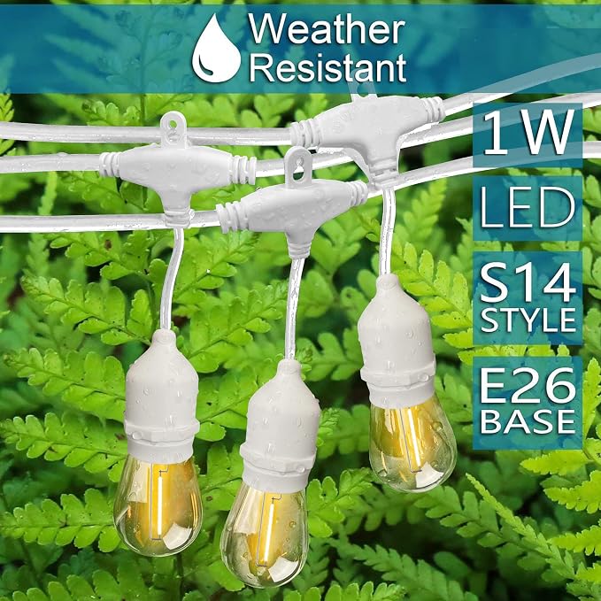 Outdoor String Lights, 105FT Waterproof Patio Lights with 1W Dimmable LED Bulbs, Hanging String Lights for Outdoor Backyard, Garden, Deck, Porch, Gazebo, Balcony, Camping, Party(White)