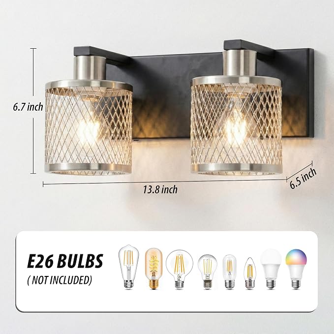 Bathroom Light Fixtures Brushed Nickel Vanity Lights 2 Lights Farmhouse Bathroom Vanity Light Vintage Design Wall Sconces Lighting for Mirror Attic Corridor Cellar Wall Lamps