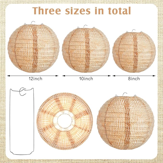 Hortsun 48 Pcs Print Burlap Paper Lanterns Round Chinese Paper Lanterns Farmhouse Boho Classroom Decor Home Sweet Classroom Birthday Party Ceremonial Event (8 Inch)