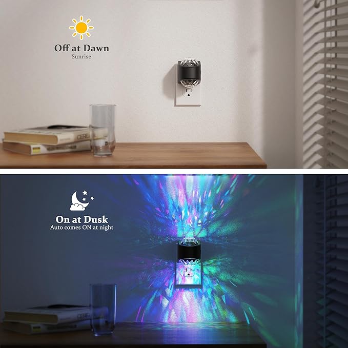 JandCase Night Lights Plug into Wall,2 Pack Star Projector RGB Night Light with 9 Color Change, Automatic Galaxy Nightlight Plug in with Light Sensor for Bathroom Hallway Room Decor