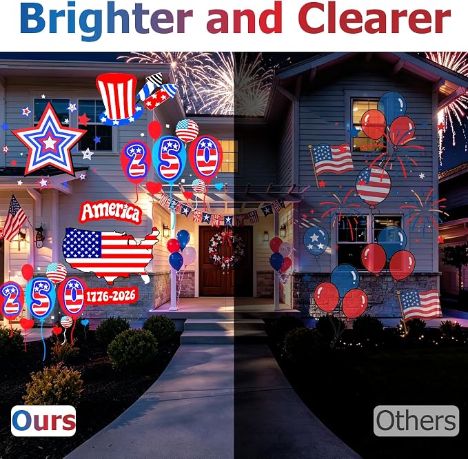Independence Day Projector Lights Outdoor 4th of July Decorations Lights Projector with American Flag Patterns Waterproof Patriotic Projection Light for 250th Anniversary for Garden Party Decor
