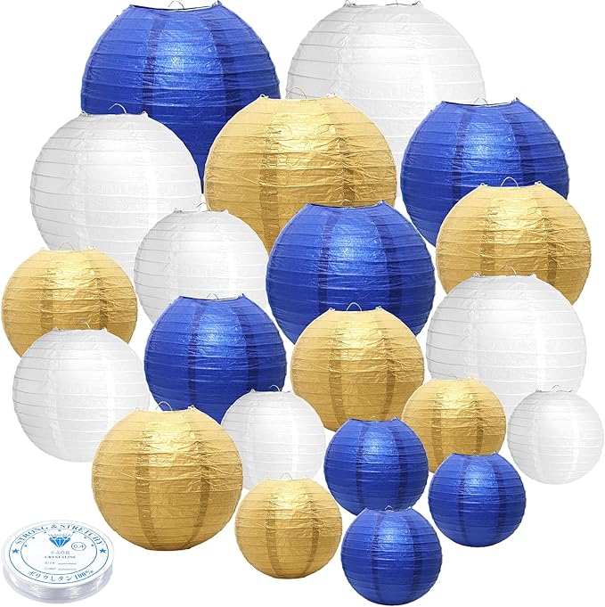 21 Pcs Navy Blue Paper Lanterns Party Decorations, 4/6/8/10 Inch Round Chinese Hanging Paper Lanterns for Wedding, Birthday, Baby Shower, Graduation, Classroom Ceiling Decorations Indoor Outdoor