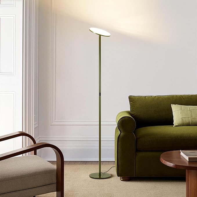 Brightech Sky LED Floor lamp, Torchiere Super Bright Floor Lamp for Living Room Decor & Office - Dimmable, Tall Standing Lamp with Warm Light for Bedroom & Reading - Green