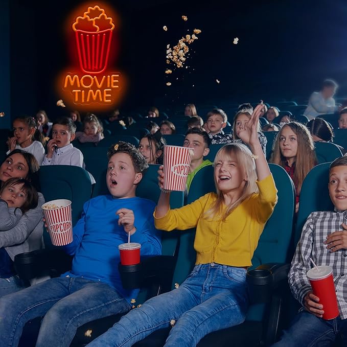 Movie Time Neon Sign Dimmable Movie Night Neon Sign Wall Decoration Gift for Cinema Game Room Man Cave Theater Party 10 * 16.4 Inch