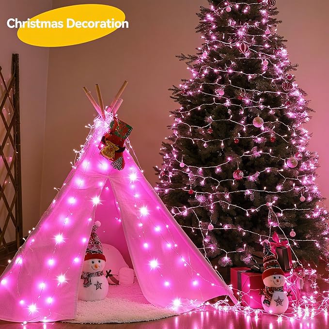LitHome 4 Pack Pink Fairy Lights Battery Operated, Each 20 FT 60 LED | Valentines Twinkle Lights Battery Operated 2 Modes, Waterproof Fairy String Light for Gifts Bedroom Wedding Christmas Decor