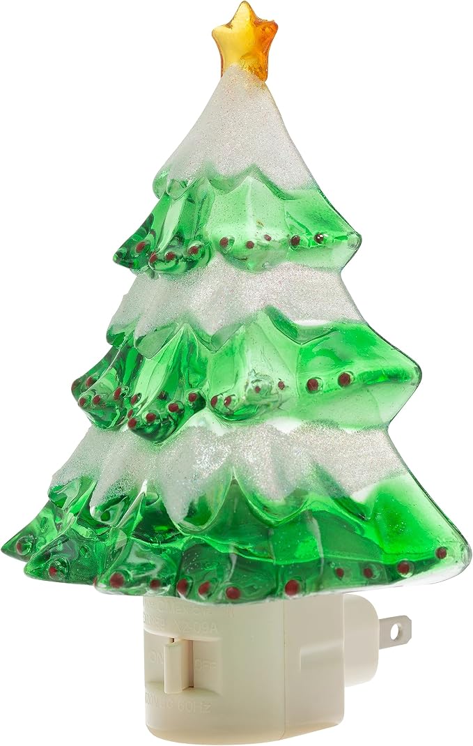 Creative Hobbies Snow Covered Christmas Tree Holiday Decor Night Lights - Includes 5W C7 and Rotational Socket with On/Off Switch