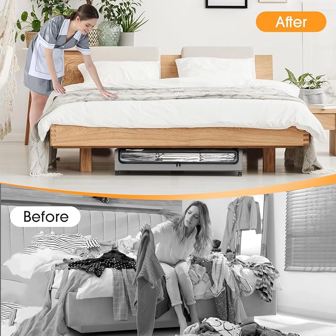 Under Bed Storage with Wheels 1Pack Storage Containers with Clear Window | Under Bed Drawers Rolling Under Bed Storage for Clothes,Shoes, Blankets (30.71 x 16.93 x 6.69 in, Light Grey)