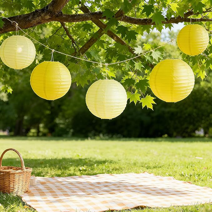 20Pcs Yellow Paper Lanterns Decorative, Hanging Lanterns for Bridal Shower | 6"8"10" Round Paper Lanterns Decorations for Baby Shower Engagement Wedding Engagement Birthday Rustic Party Home Decor