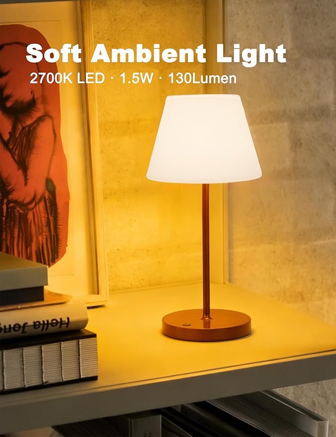 Mini LED Cordless Table Lamp Rechargeable, 3000mAh Battery Operated Shower Lamp Waterproof, Touch Dimmable 2700K Night Light for Patio Camping Dining Outdoor (Mini Khaki)