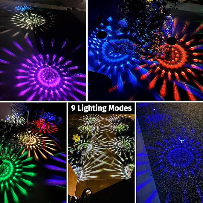 6Pack Solar Pathway Lights Outdoor, Color Changing+8 Fixed Color (Warm White, Cool White, Colored) Solar Lights Outdoor, Bright Solar Powered Garden Light