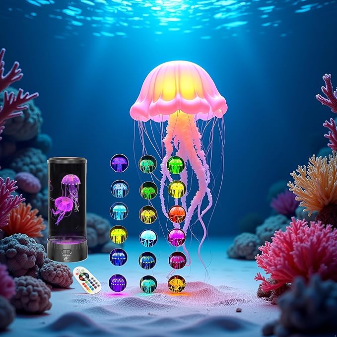 Lightahead Large Round LED Jellyfish Lamp – 18 LEDs with Vibrant Color-Changing Effects – The Ultimate Sensory Fake Aquarium for Decoration, Autism, ADHD, Stress & Anxiety Relief – Ideal Gift (Large)