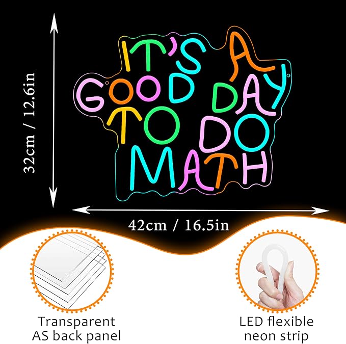 LISIGNVE It's A Good Day To Do Math Neon Sign for Classroom Decor Teacher Light Up Sign LED Math Neon Light for Wall Decor Students Middle High School College Dorm Bedroom Home Office