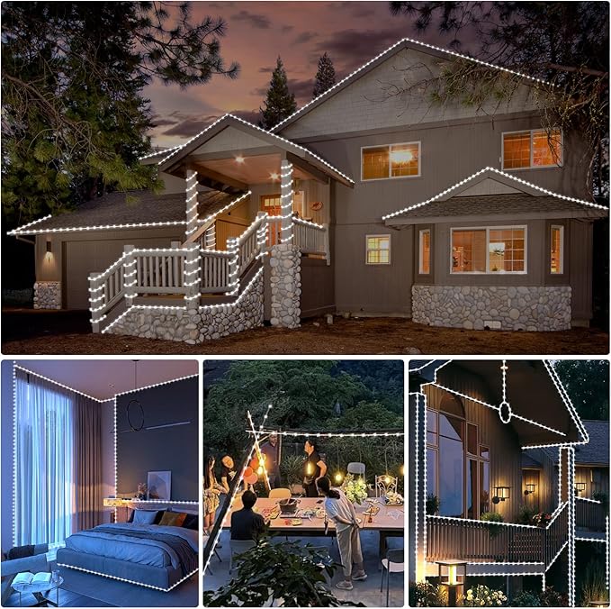 (New) Rope Lights, 33FT 100LED 8 Modes Outdoor Tube Lights, IP65 Weatherproof Copper Fairy String Lights for Garden Porch Yard Home Wedding Vacation Party New Year Holiday Decoration - White