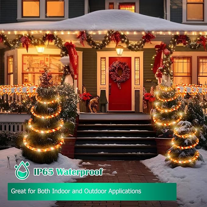 Vigdur Christmas Candy Cane Lights - 30FT 360 LEDs Candy Cane Rope Lights Outdoor Waterproof, Connectable Christmas Rope Lights for Holiday Party Home Patio Indoor Xmas Decorations
