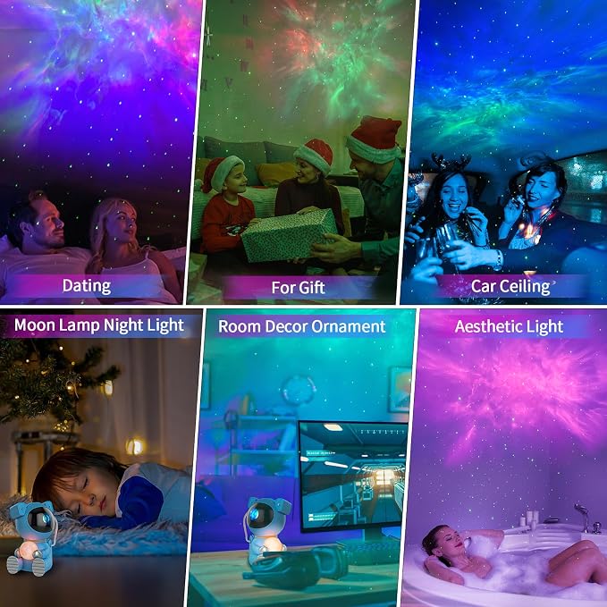 Cayclay Astronaut Galaxy Projector, Remote & Timer Night Light, Blue Pro | 360° Magnetic Adjustable Head, Auto-Off Timer, Remote Controllable LED Lamp, Dimmable Multi-Color Night Light For Home Decor