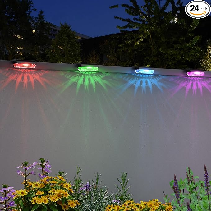 Mancra Solar Step Lights Outdoor, Solar Deck Lights Waterproof Outdoor Lighting for Patio Fence Stairs Post Railing Yard and Garden (Color Changing, 24 Pack)