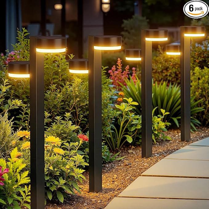 Solar Pathway Lights Outdoor Waterproof, 6 Pack with 12 Head Solar Lights Outdoor Super Bright Up to 15Hrs, Auto On/Off Garden Light for Yard Patio Path Walkway Driveway Outside Decor