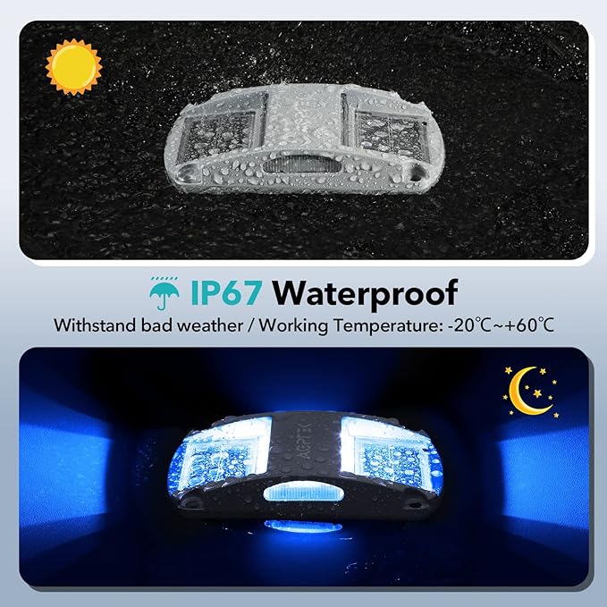 AGPTEK Solar Driveway Light 1 Pack, Outdoor Deck Dock Marine Waterproof | LED Solar Powered Driveway Marker Lights for Warning Step, Sidewalk, Pathway, Garden, Yard (Blue Light)