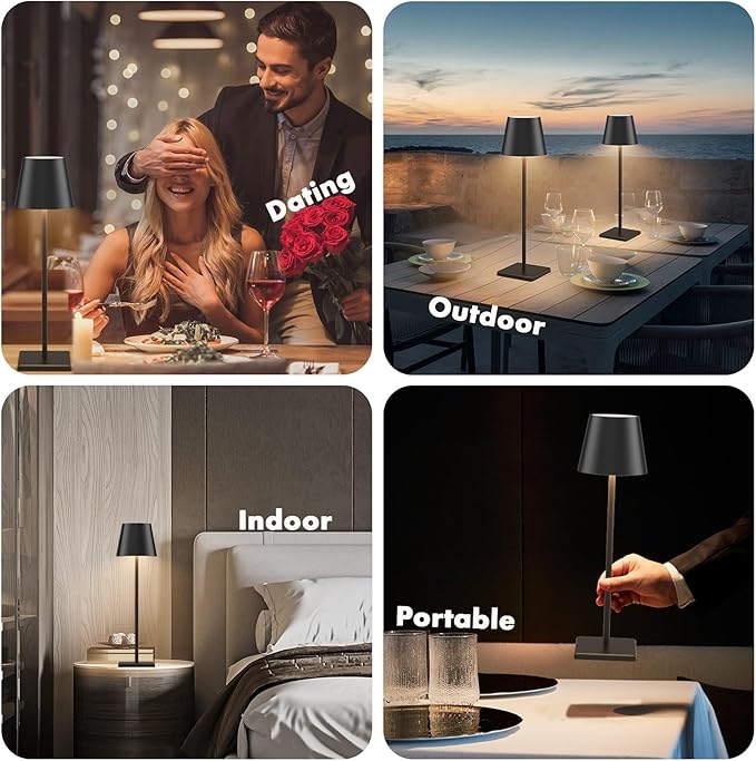 2 Pack LED Cordless Table Lamp with RGB & Stepless Dimming Rechargeable Battery Desk lamp 3W 5000mAh Battery Operated with Modern Portable Table Light for Indoor/Outdoor IP54 Waterproof (Black)