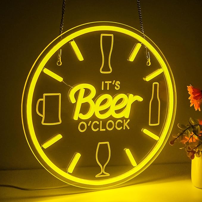 Beer Neon Sign Bar Neon Sign It's Beer O'Clock Sign for Wall Decor Man Cave | LED Dimmable USB Powered Neon Beer Signs for Home Bar,Kitchen Basement Bar,Bachelor Party,Pub Wall Decor, Beer Lovers Gift