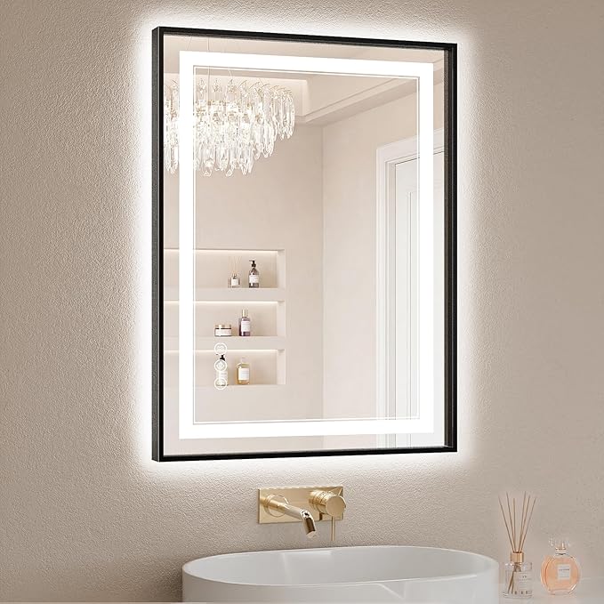 22"x30" LED Bathroom Mirror with Lights, Front & Backlit, Anti-Fog | Lighted Mirror with Dimmable, Aluminum Frame, 3 Color Temperature, CRI 90+, Touch Control with Memory, HD Tempered Glass