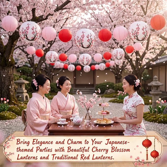 Mudder 20 Pack Cherry Blossom Party Decorations, Pink White Red Hanging Paper Lanterns, Japanese Sakura Theme Decor for Birthday Wedding Garden Party Home Decorations