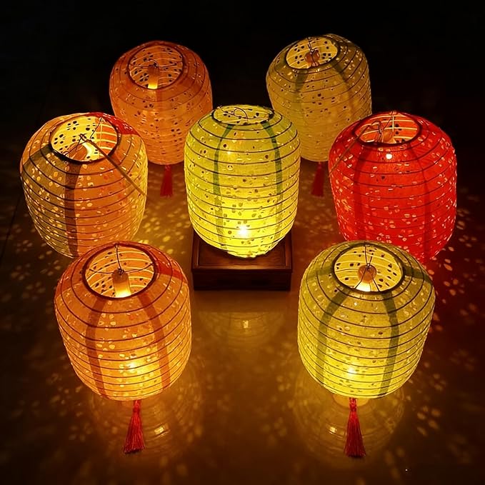 10PCS Paper Lanterns with LED Lights,Cute 6 Inch Lantern Colorful Hanging Paper Lanterns Lamp for Lunar New Year Spring Ceremony Wedding,Mid-Autumn , Party Decoration