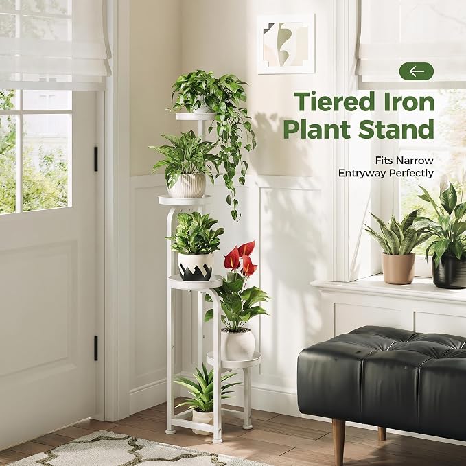 Bamworld Corner Plant Stand Indoor Outdoor Tall Metal Flower Pot Stands | 4 Tier White Heavy Duty Plant Shelf for Multiple Plants, Patio Garden Balcony Living Room Bedroom(Patent Design)