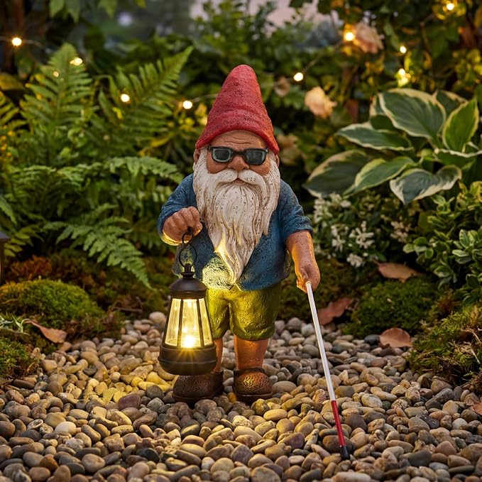 Garden Gnome Outdoor Statue -10.2 inches Outdoor Decor for Patio Yard Balcony Pathway - Self-Growth & Win-Win Gift - Gnome Lantern Bearer: Illuminate the Path for Others