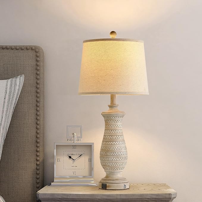 Farmhouse Table Lamps for Living Room Set of 2, Touch Lamps for Nightstand with Dual USB Charging Port, Bedside Table Lamp for Bedroom, 2 Bulb Included