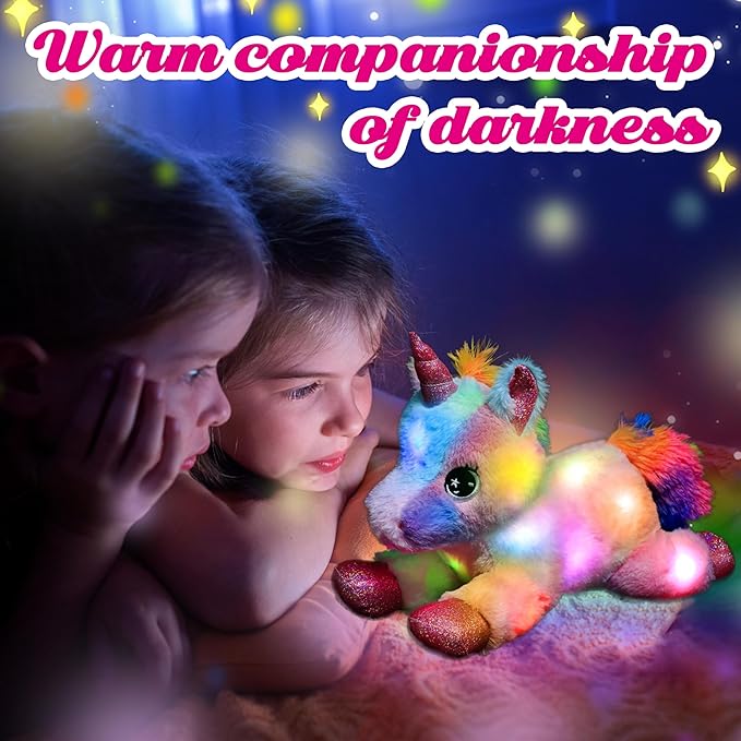 Easfan LED Unicorn Plush Light-up Stuffed Animal with Colorful Night Lights Glow in The Dark Birthday Festival for Kids Toddlers Girls Rainbow,10”