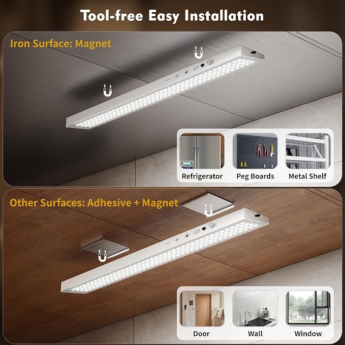 12" Under Cabinet Lights Wireless Rechargeable, Motion Sensor, 5Pack, White | Touch & Remote Control丨160 bright LEDs丨4000mAh Battery丨Dimmable 3 color temps丨Magnetic install for kitchen counter, closet