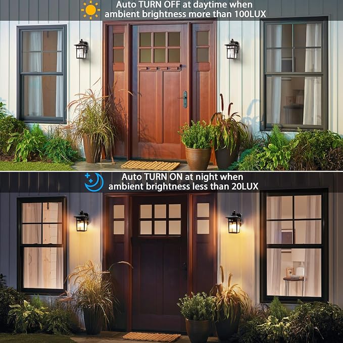 2 Pack Outdoor Light with GFCI Outlet,Antique Black and Bronze Gold Dusk to Dawn Porch Lights Outdoor Wall Light Fixture with Outlet,Aluminum Exterior Lighting Fixtures,Outside Lights for House
