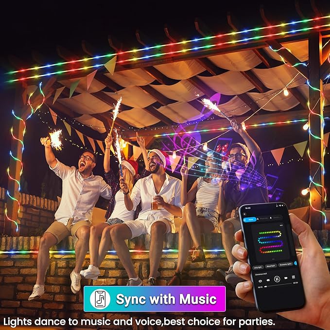 Jnaurb RGB Color Changing Rope Lights Outdoor, 100ft 300LED Smart String Lights with Remote & APP Control, Waterproof Music Sync Rope Lighting - DIY Flexible Tube LED Lights for Bedroom Garden Wedding