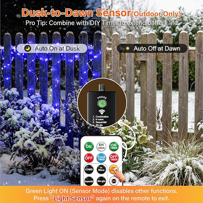 ZSJWL Rechargeable Fairy Lights with Remote，66ft 200 LED Outdoor Battery String Lights with DIY Timer & Light Sensor, Waterproof Dimmable Twinkle Light for Tree Christmas Indoor, Blue