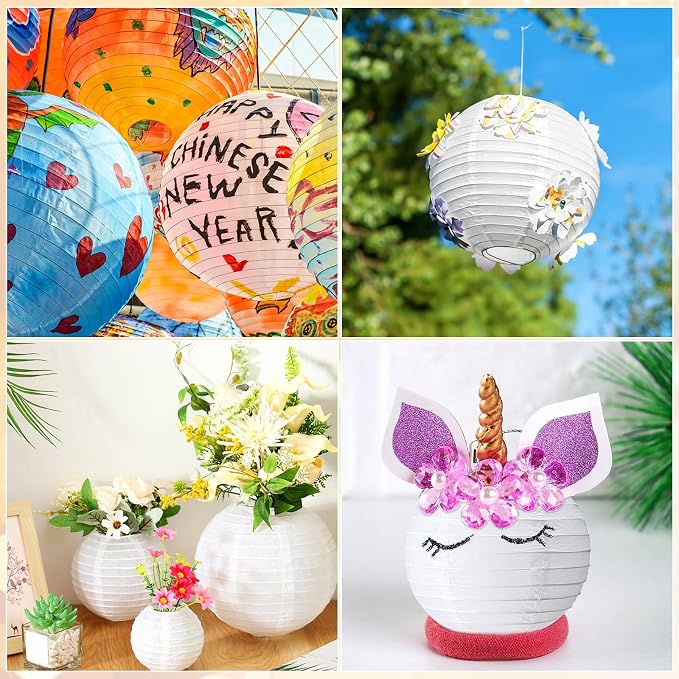 Treela 48 Pcs Paper Lanterns Party Decorations Round,White
