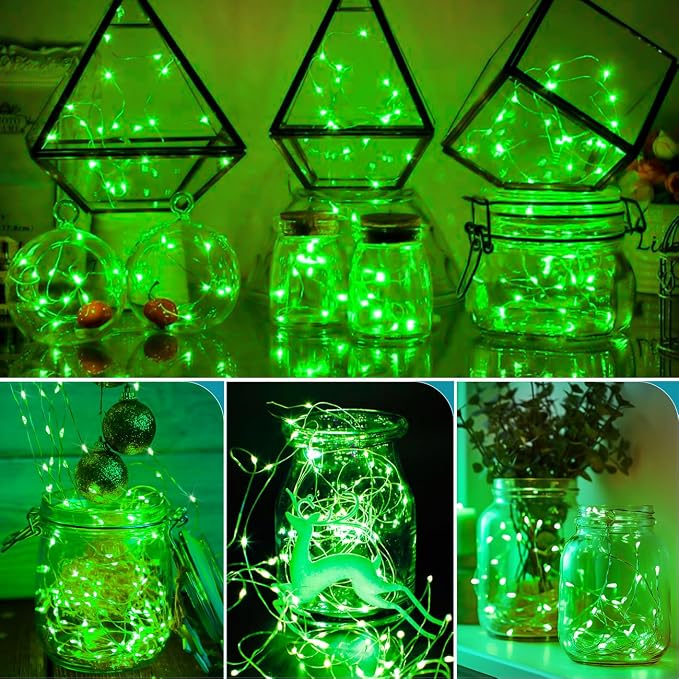kolpop 4 Pack Green Fairy Lights Battery Operated, 39FT 120 LED Twinkle String Lights with Timer & Remote, 8 Modes Waterproof Halloween Lights for Tree Wreath Indoor Outdoor Xmas Halloween Decor