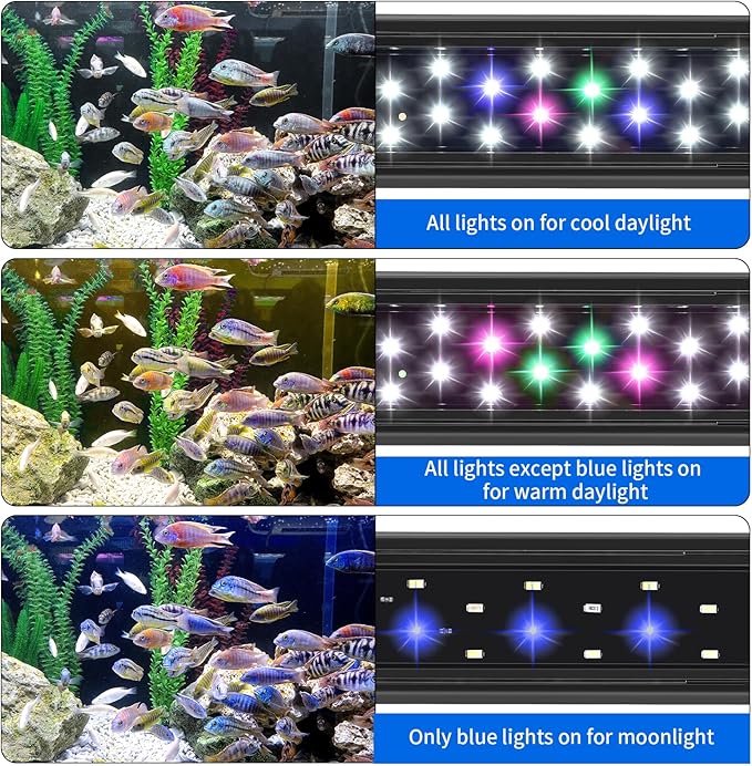 AQUANEAT LED Aquarium Light for 8 to 10 Inch Fish Tank, Auto On Off with Timer, Full Spectrum, Adjustable Brightness, Daylight Moonlight Mode, for Fresh Water Low-to-Mid Light Plants