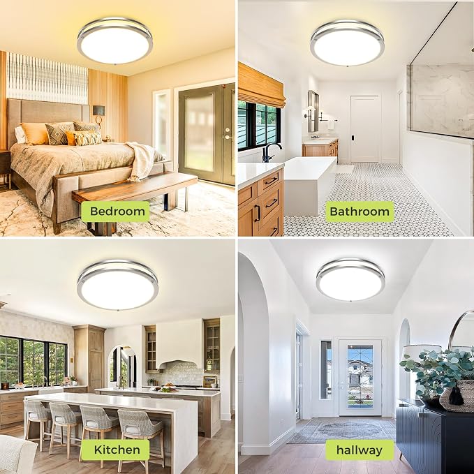 hepside 1 Pack Flush Mount Ceiling Light Fixture, Dimmable & 5 Color Temperatures Ceiling Light Black, 16inch 36W 3000K 3500K 4000K 5000K 6500K Adjustable Ceiling Lamps for Bathroom Bedroom Hallway