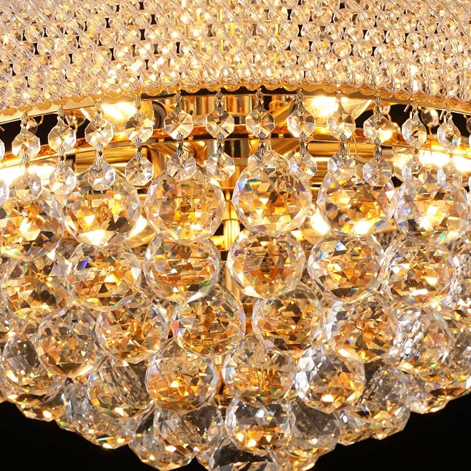 22" W 12-Light Luxury Entrance Chandelier with Unique Empire K9 Crystal Design for High Ceilings, Perfect for Living Rooms and Entryways (Gold)