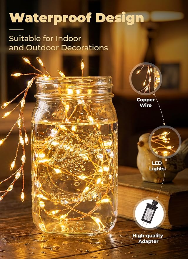 Fairy Lights Plug in for Bedroom Classroom | 10FT 388-LED Twinkle String Lights for Bedroom, Firecracker Lights for Ceiling Wreath Window Wedding Christmas Tree Decor
