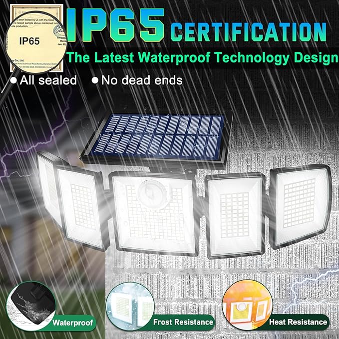 Solar Lights Outdoor Waterproof Motion Sensor - 416 LEDs 3000 Lumens Super Bright 3 Brightness 3 Modes 2400mAh 360° Illumination 32ft Solar Flood Security Light for Outside (‎With Remote Control, 2)