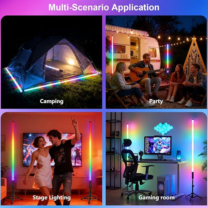 2 Pack 4ft Portable Battery Powered Tube Light 5000 mAh Handheld LED Tube Lights 120cm with Tripods, 500 Vivid Effects, for DJ Lighting, Dance, Photography, Light Painting, YouTube, Night Bar, Party