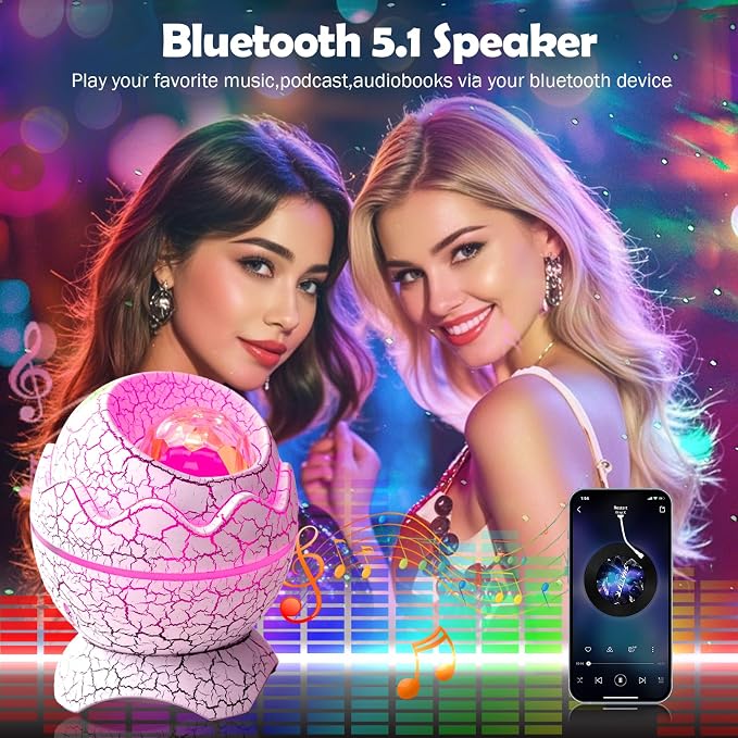 XQBX Dinosaur Egg Galaxy Projector an Aurora Projector with Bluetooth Speaker & White Noise - Valentine's Gift for Her/Him, Room Decor, Soothing Sleep Aid Gifts for Teen Girls/Boys