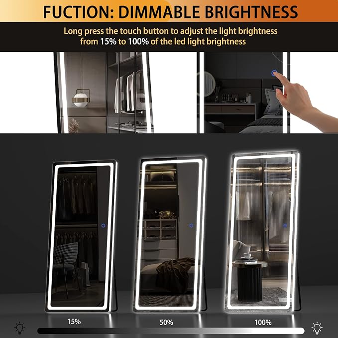 Hasipu Full Length Mirror with Lights, 65" x 22" LED Floor, Full Body Dressing Standing, Hanging Mounted Mirror, Round White
