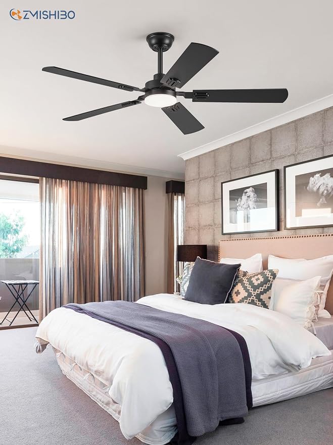 ZMISHIBO 52" Ceiling Fans with Lights and Remote, Black Modern for Indoor | 24W 2400LM Bright LED, 3CCT, Dimmable, App Control, Farmhouse Dual Finish Blades, Quiet&Strong Motor for Bedroom, Living Room