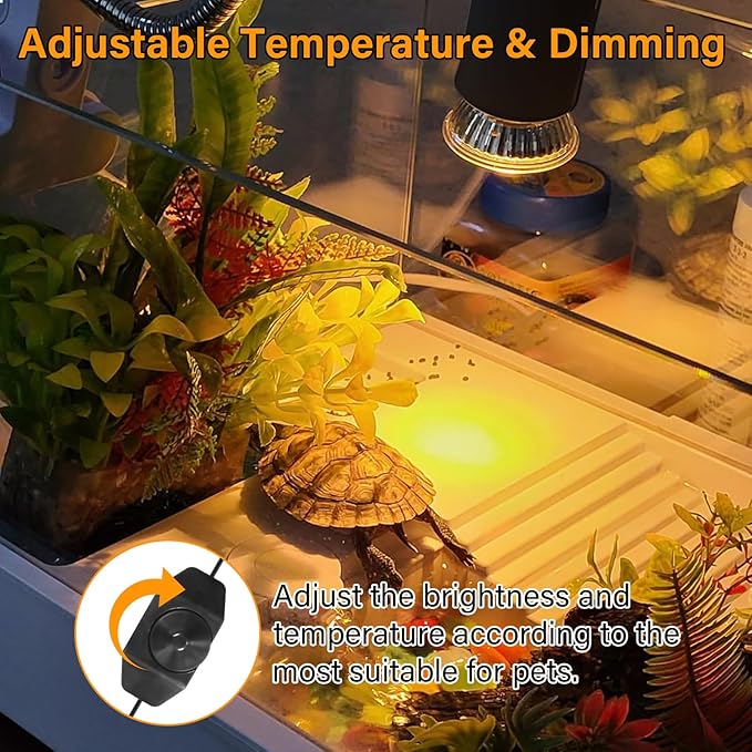Double-Head Reptile Heat Lamp with (2Pcs 25W+2Pcs 50W) UVA UVB Light Bulb, Basking Spot Light Simulated Sunlight, Dimmable Heating Lamp with 360° Rotatable for Turtle, Lizard, Snake, Beared Dragon