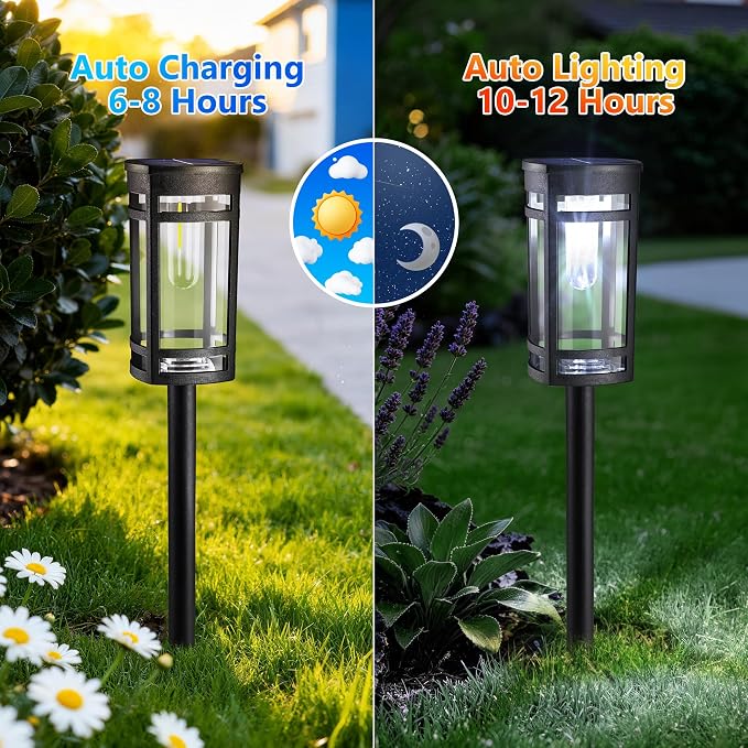 Jyoiat 6 Pack Solar Lights Outdoor, Waterproof Pathway Lights, Cool White | Solar Garden Lights with Auto On/Off for Walkways, Lawns, Paths and Yards; No Wiring Required for Easy Ground Installation