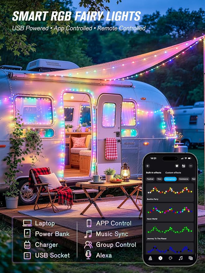 JMEXSUSS Smart RGB Fairy Lights, 33FT 100 LED Color Changing String Lights | USB Lights for Bedroom Christmas Party Wedding Classroom Decor, Copper Wire, APP & Voice Control, Music Sync, Group Control